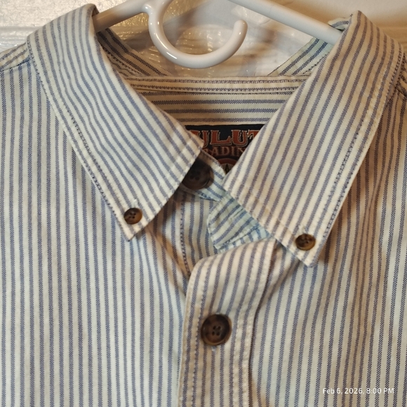 Duluth Trading Company XXL Button Up Mens Shirt Blue/White Striped 100% COTTON - Picture 4 of 6
